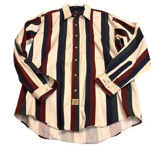 Hunt Club Mens Large Vintage 90s Striped Cotton Shirt Multi Button Down Y2K 90s